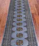 Grey Bokhara Hand Knotted Wool Runner Rug - 2' 7" X 9' 9"