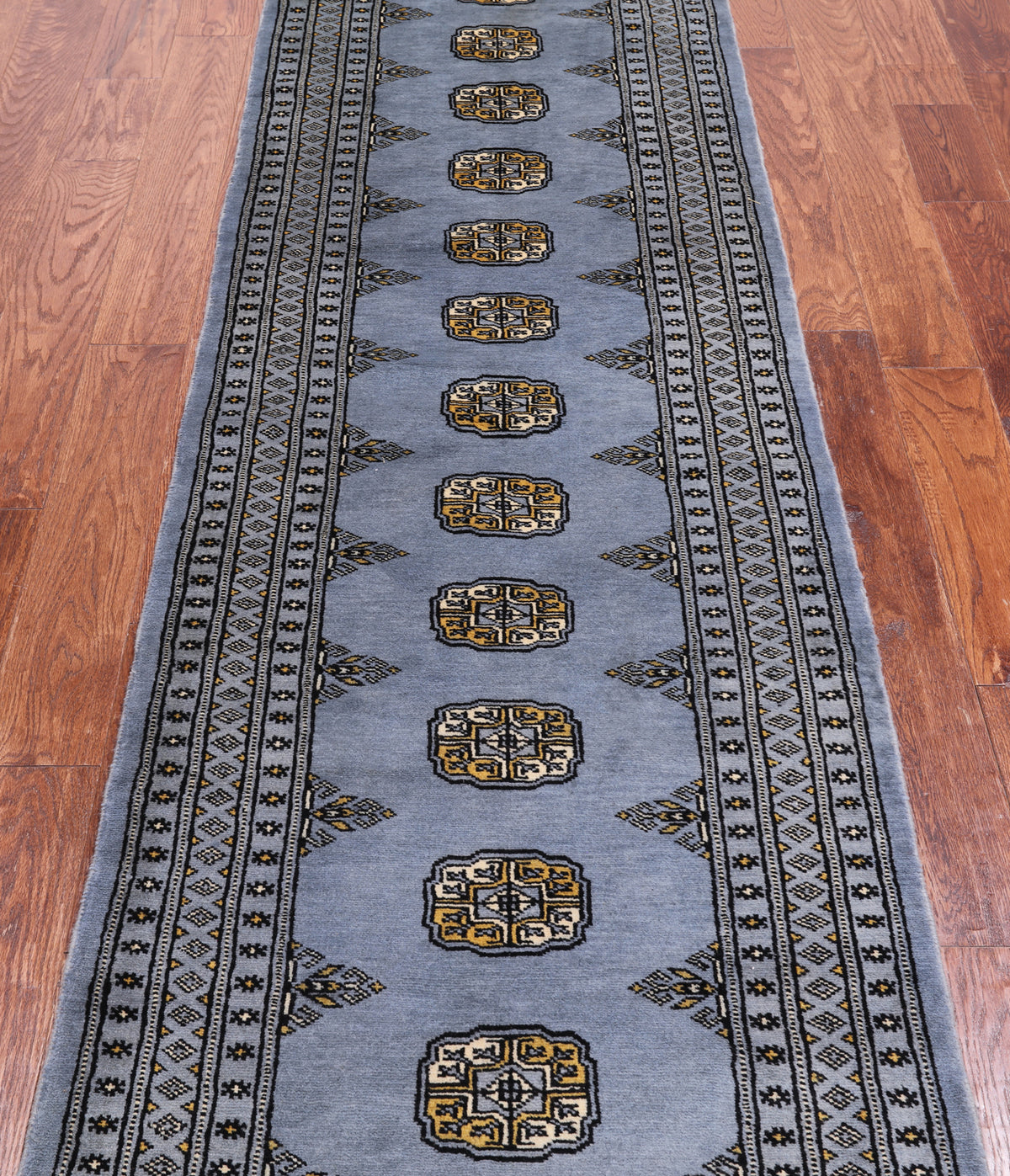 Grey Bokhara Hand Knotted Wool Runner Rug - 2' 7" X 9' 9"