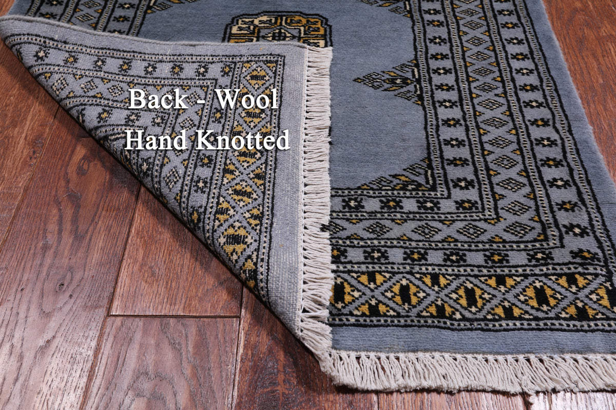 Grey Bokhara Hand Knotted Wool Runner Rug - 2' 7" X 9' 9"