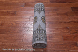 Grey Bokhara Hand Knotted Wool Runner Rug - 2' 7" X 9' 9"