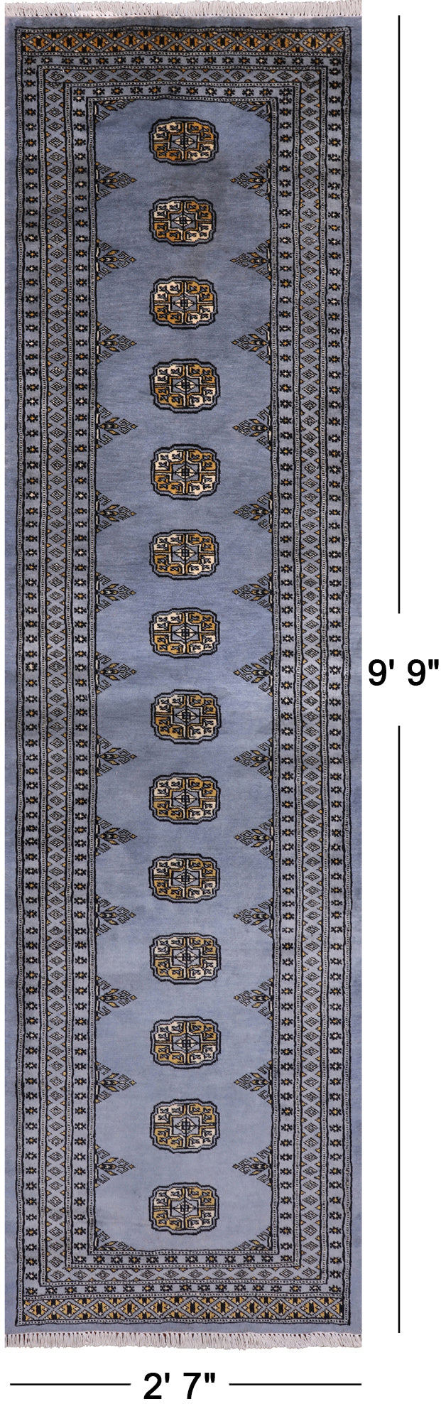 Grey Bokhara Hand Knotted Wool Runner Rug - 2' 7" X 9' 9"