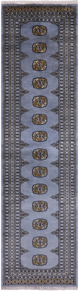 Grey Bokhara Hand Knotted Wool Runner Rug - 2' 7" X 9' 9"