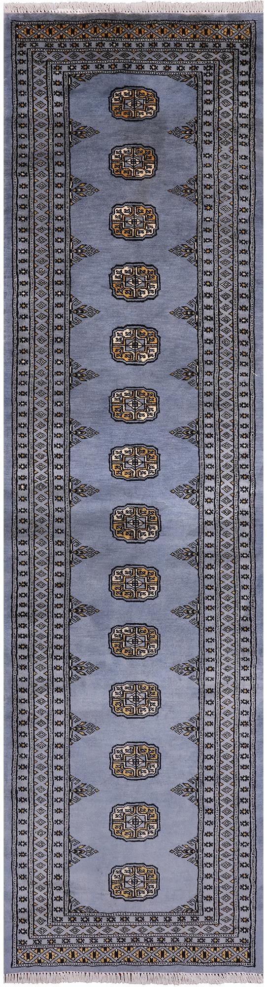 Grey Bokhara Hand Knotted Wool Runner Rug - 2' 7" X 9' 9"