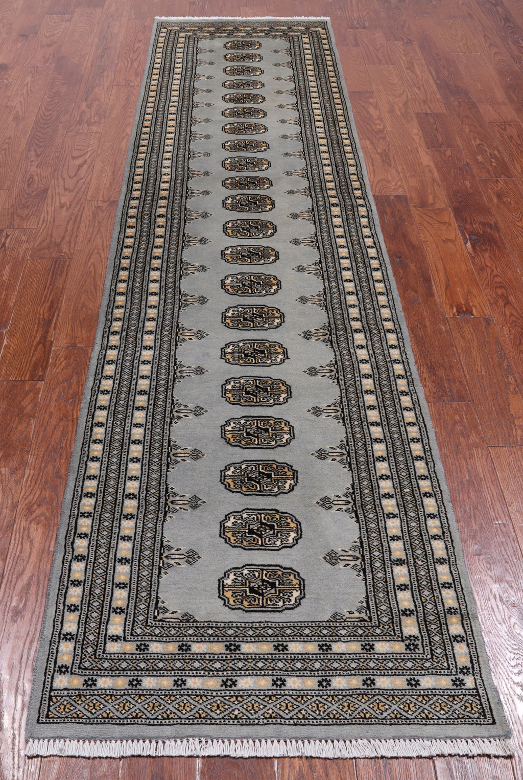 Grey Bokhara Handmade Wool Runner Rug - 2' 7" X 10' 6"