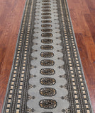 Grey Bokhara Handmade Wool Runner Rug - 2' 7" X 10' 6"