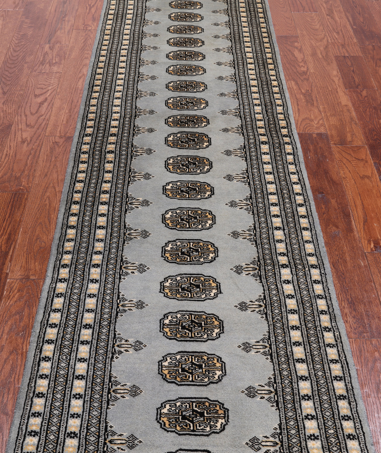 Grey Bokhara Handmade Wool Runner Rug - 2' 7" X 10' 6"