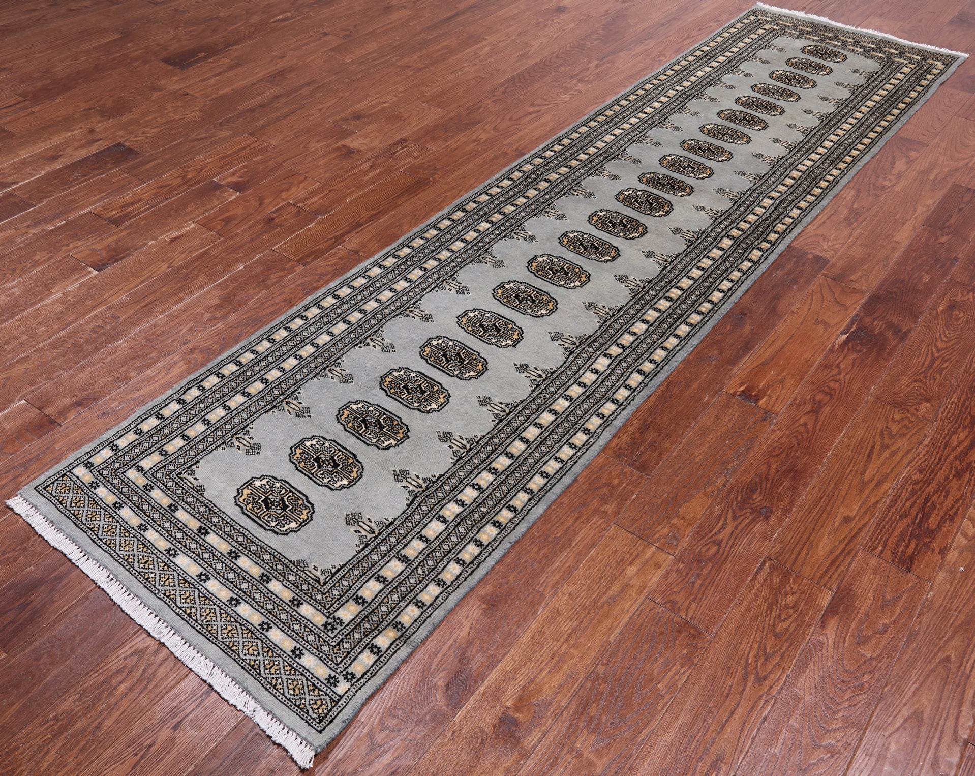 Grey Bokhara Handmade Wool Runner Rug - 2' 7" X 10' 6"