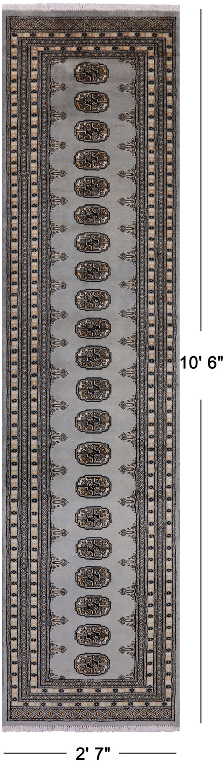 Grey Bokhara Handmade Wool Runner Rug - 2' 7" X 10' 6"