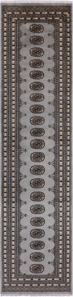 Grey Bokhara Handmade Wool Runner Rug - 2' 7" X 10' 6"