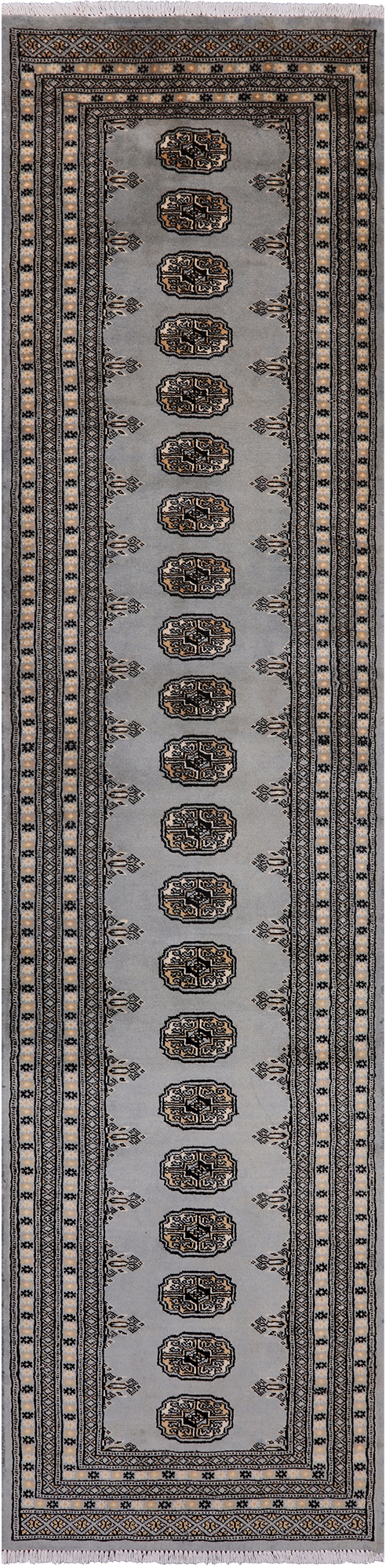 Grey Bokhara Handmade Wool Runner Rug - 2' 7" X 10' 6"