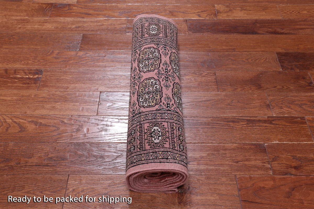Pink Bokhara Hand Knotted Wool Runner Rug - 2' 6" X 10' 1"
