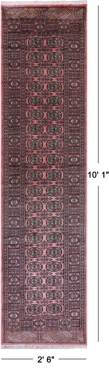 Pink Bokhara Hand Knotted Wool Runner Rug - 2' 6" X 10' 1"