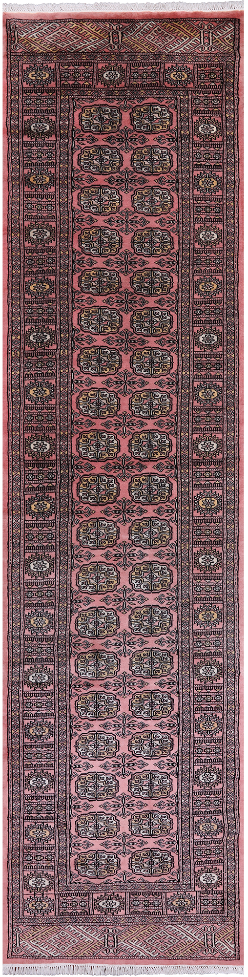 Pink Bokhara Hand Knotted Wool Runner Rug - 2' 6" X 10' 1"