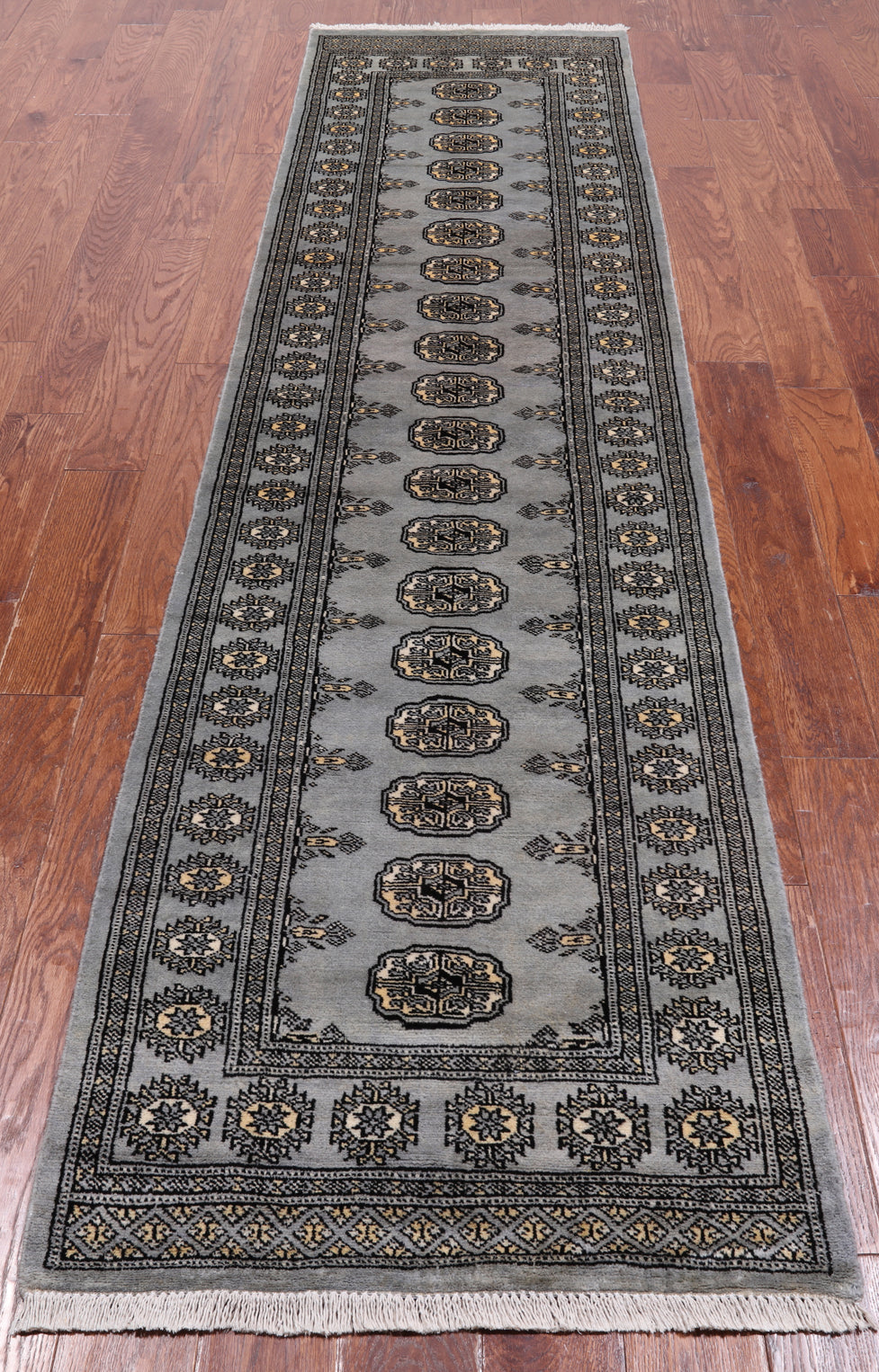 Grey Bokhara Hand-Knotted Wool Runner Rug - 2' 6" X 10' 3"
