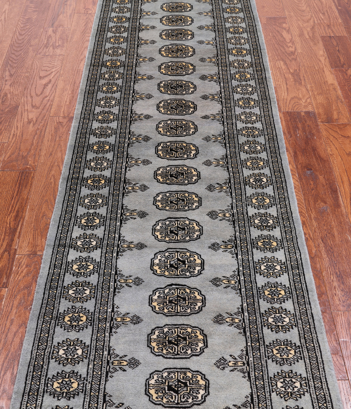 Grey Bokhara Hand-Knotted Wool Runner Rug - 2' 6" X 10' 3"