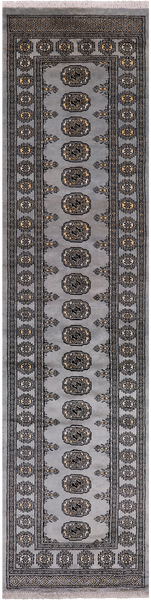 Grey Bokhara Hand-Knotted Wool Runner Rug - 2' 6" X 10' 3"