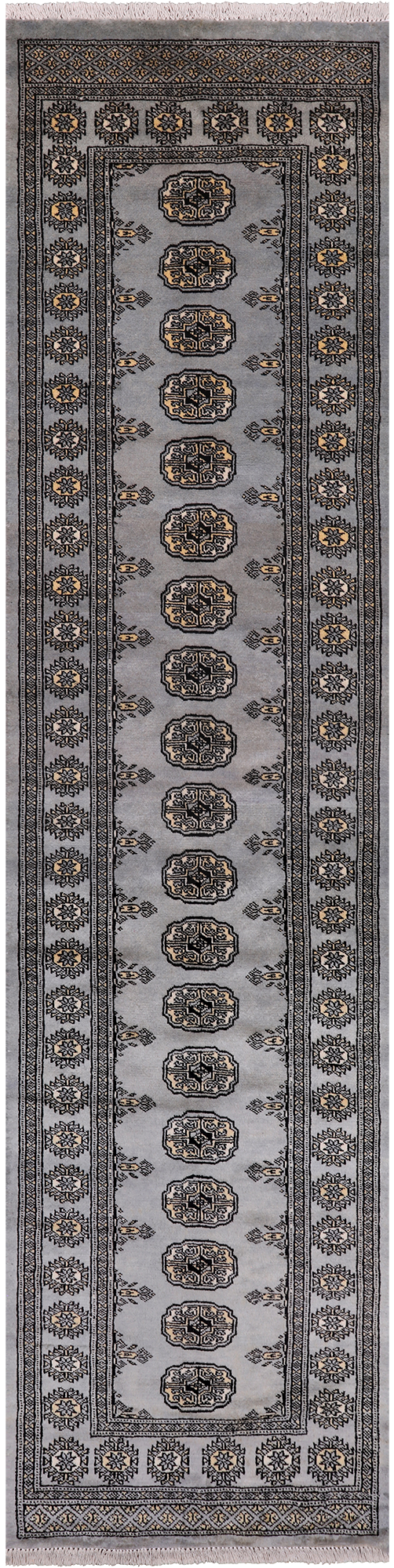 Grey Bokhara Hand-Knotted Wool Runner Rug - 2' 6" X 10' 3"