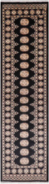 Black Bokhara Hand-Knotted Wool Runner Rug - 2' 7" X 10' 1"