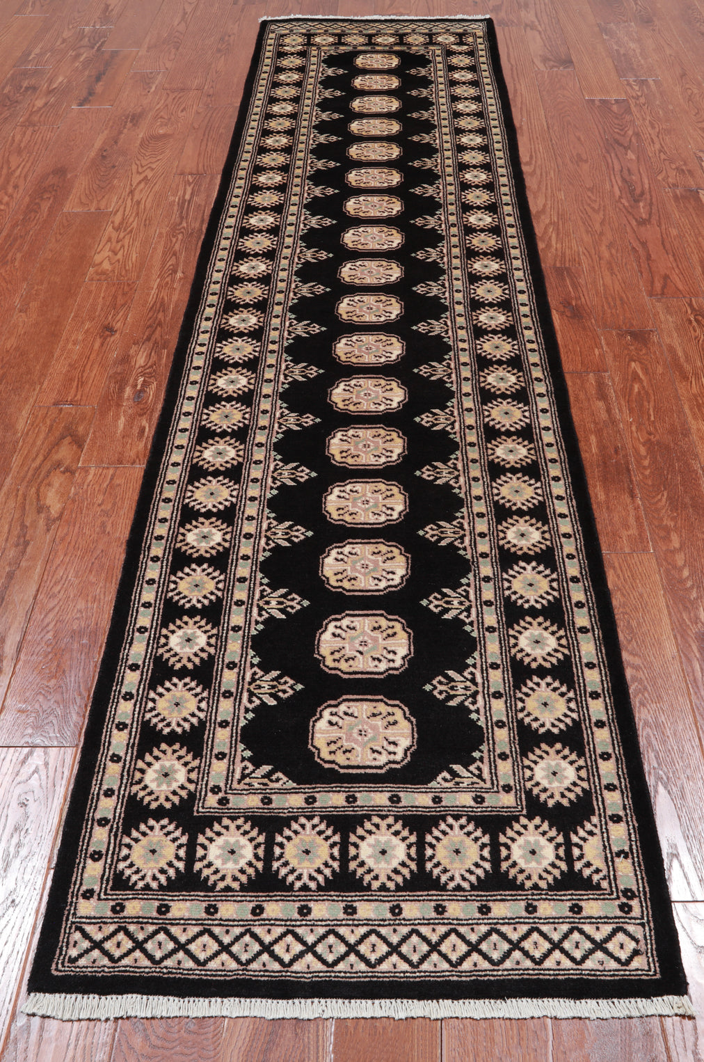 Black Bokhara Hand-Knotted Wool Runner Rug - 2' 7" X 10' 1"