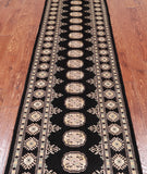 Black Bokhara Hand-Knotted Wool Runner Rug - 2' 7" X 10' 1"