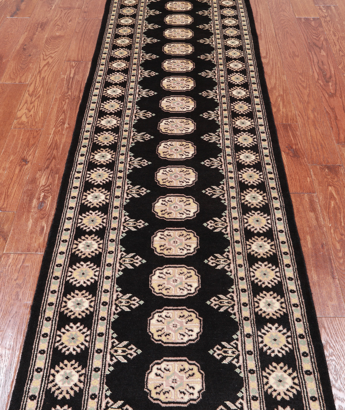 Black Bokhara Hand-Knotted Wool Runner Rug - 2' 7" X 10' 1"
