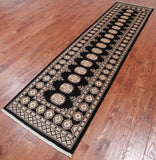 Black Bokhara Hand-Knotted Wool Runner Rug - 2' 7" X 10' 1"
