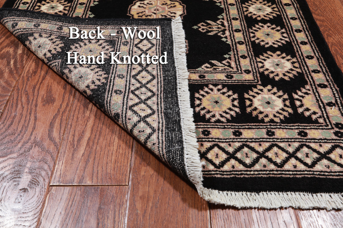 Black Bokhara Hand-Knotted Wool Runner Rug - 2' 7" X 10' 1"