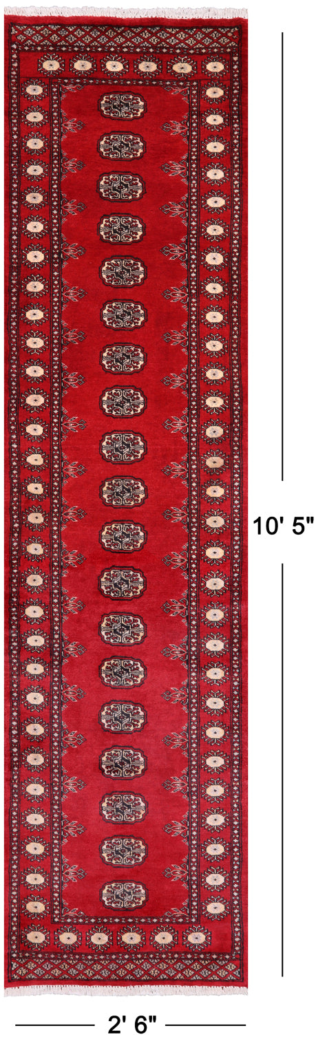 Red Bokhara Handmade Wool Runner Rug - 2' 6" X 10' 5"