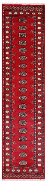 Red Bokhara Handmade Wool Runner Rug - 2' 6" X 10' 5"