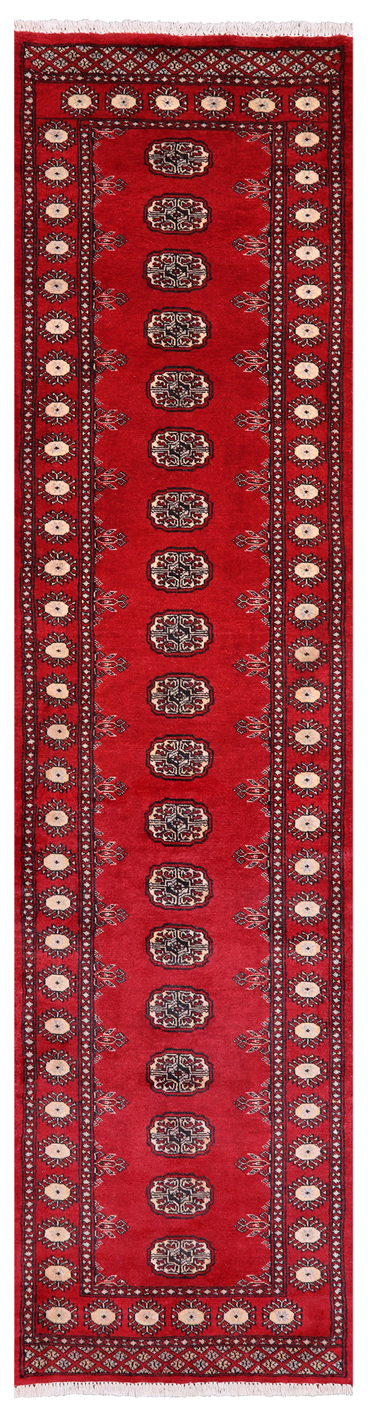 Red Bokhara Handmade Wool Runner Rug - 2' 6" X 10' 5"