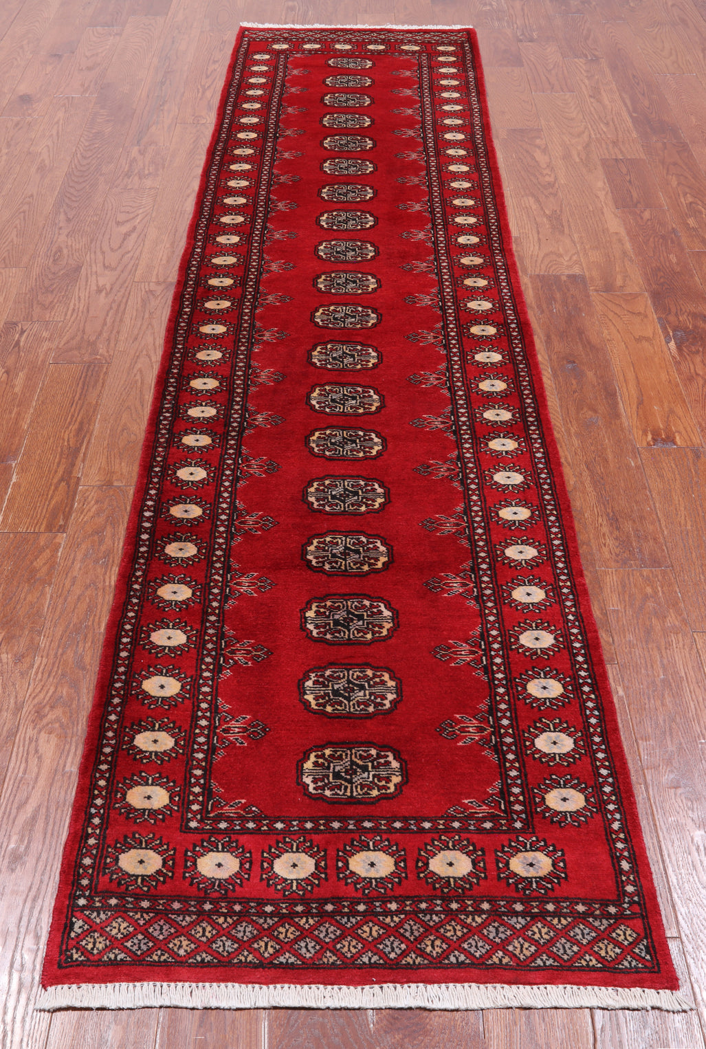 Red Bokhara Handmade Wool Runner Rug - 2' 6" X 10' 5"