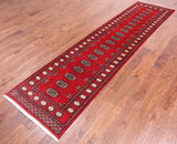 Red Bokhara Handmade Wool Runner Rug - 2' 6" X 10' 5"