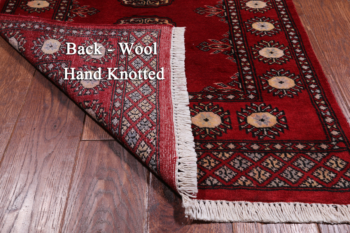 Red Bokhara Handmade Wool Runner Rug - 2' 6" X 10' 5"