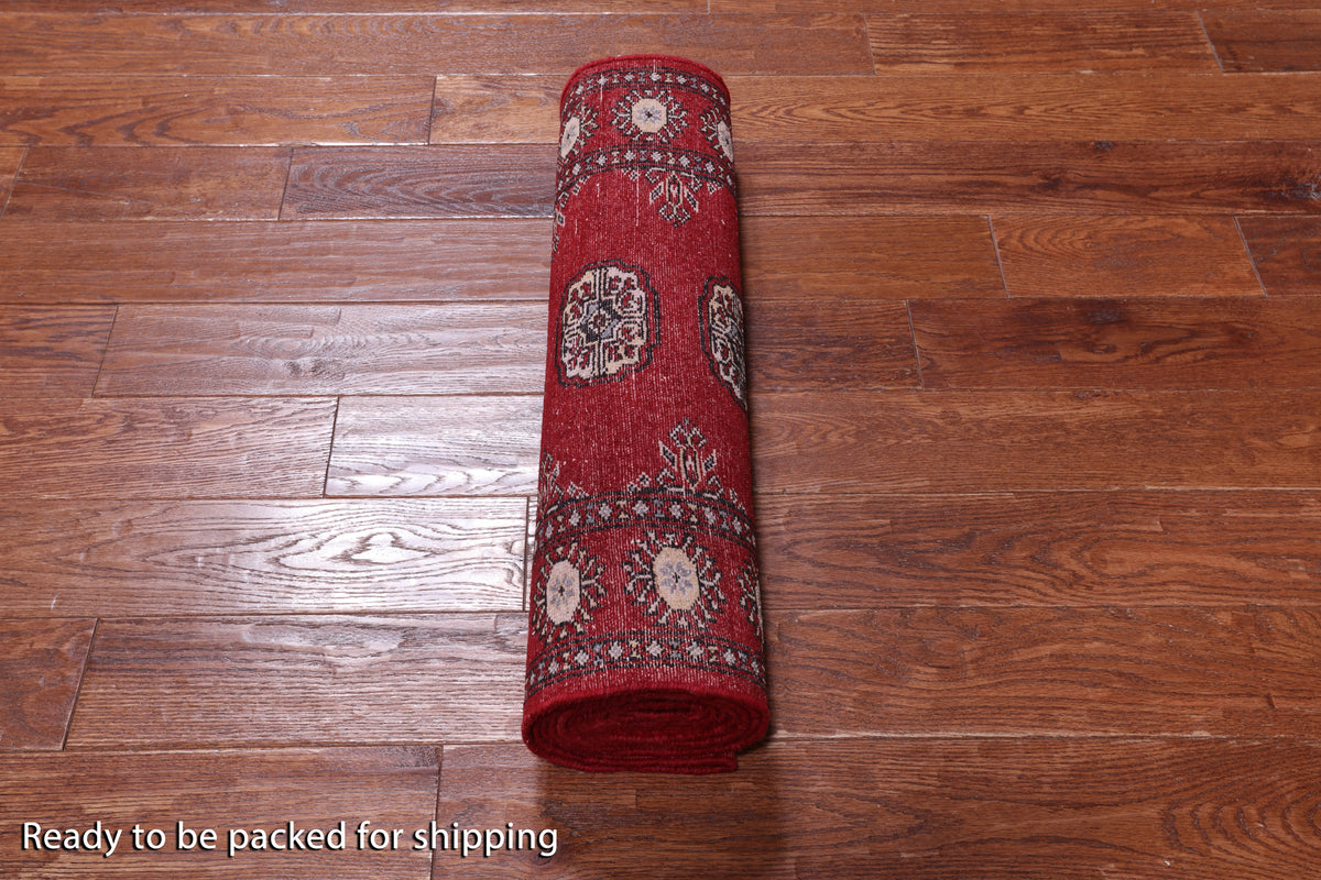 Red Bokhara Handmade Wool Runner Rug - 2' 6" X 10' 5"