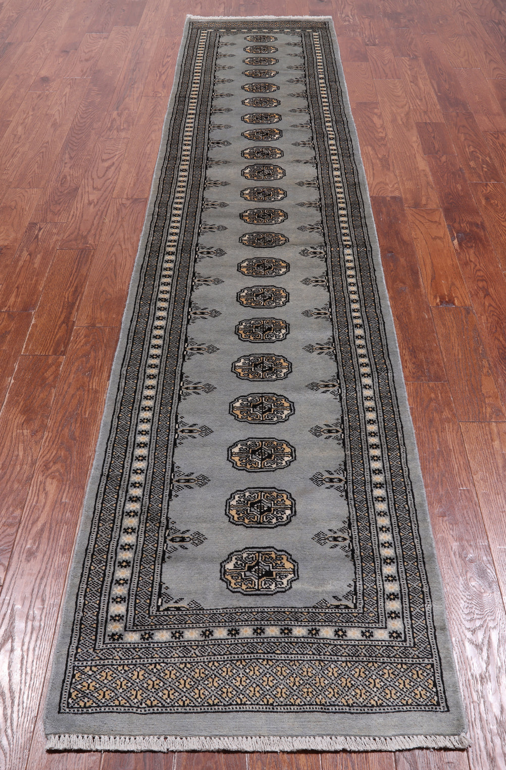 Grey Bokhara Hand-Knotted Wool Runner Rug - 2' 6" X 11' 10"