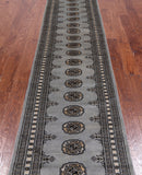 Grey Bokhara Hand-Knotted Wool Runner Rug - 2' 6" X 11' 10"