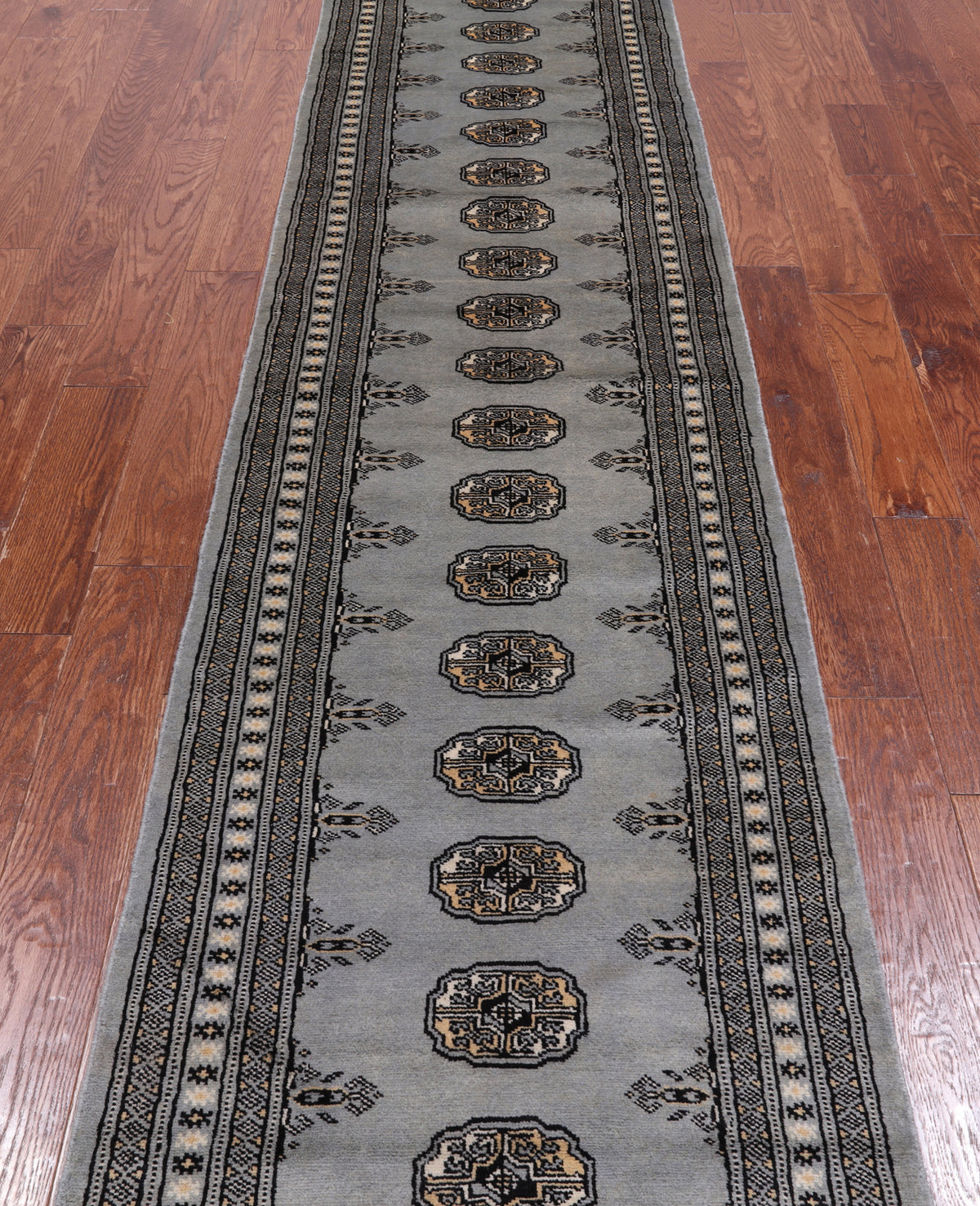Grey Bokhara Hand-Knotted Wool Runner Rug - 2' 6" X 11' 10"