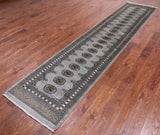 Grey Bokhara Hand-Knotted Wool Runner Rug - 2' 6" X 11' 10"