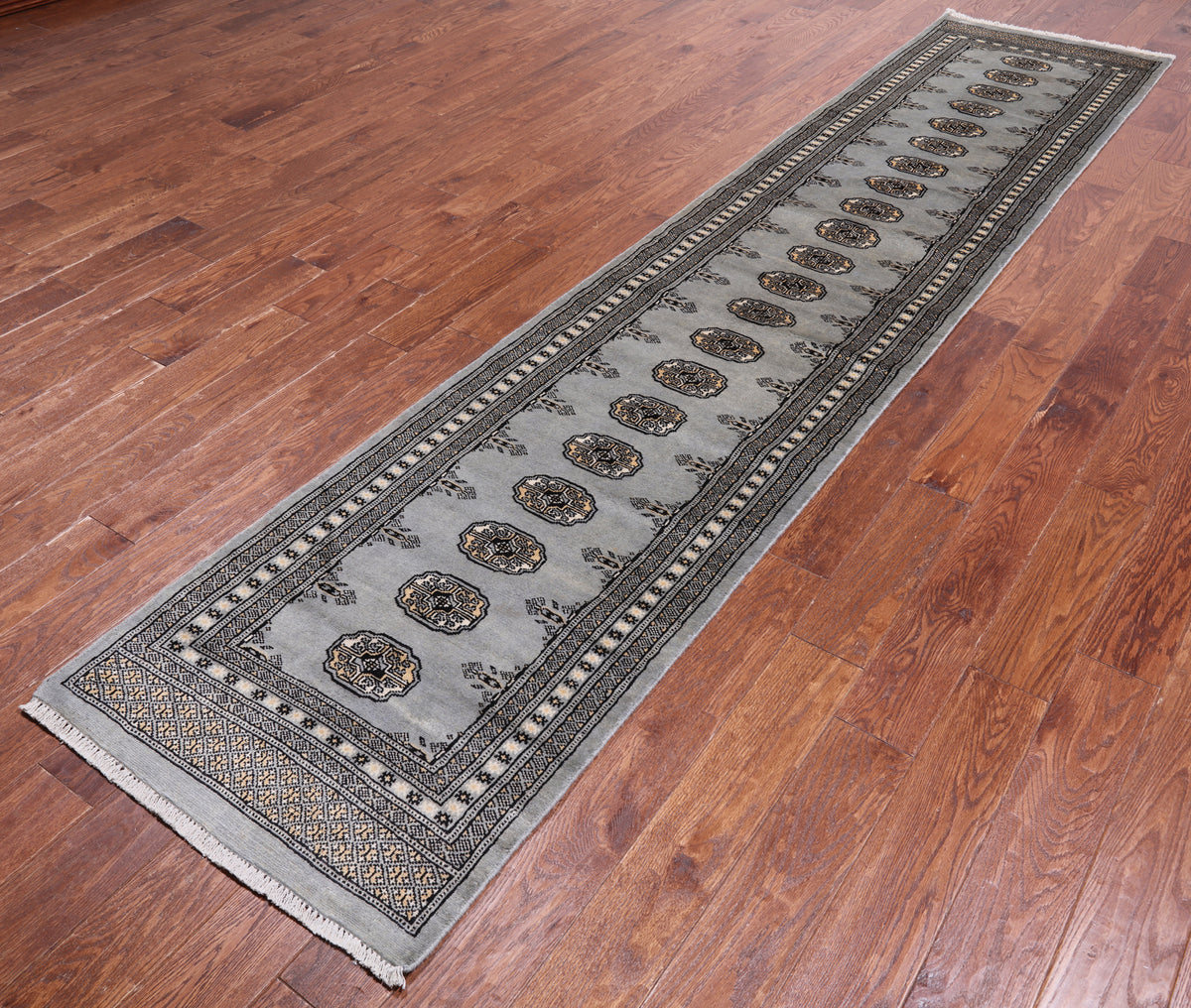 Grey Bokhara Hand-Knotted Wool Runner Rug - 2' 6" X 11' 10"