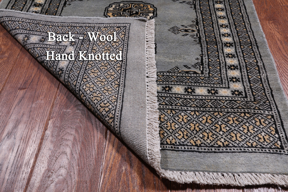 Grey Bokhara Hand-Knotted Wool Runner Rug - 2' 6" X 11' 10"