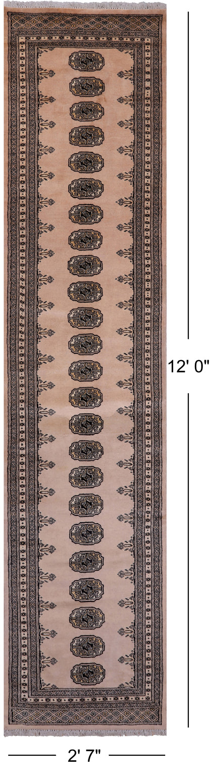 Ivory Bokhara Handmade Wool Runner Rug - 2' 7" X 12' 0"