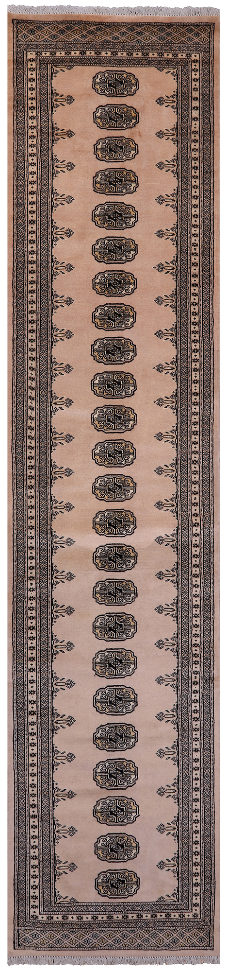Ivory Bokhara Handmade Wool Runner Rug - 2' 7" X 12' 0"