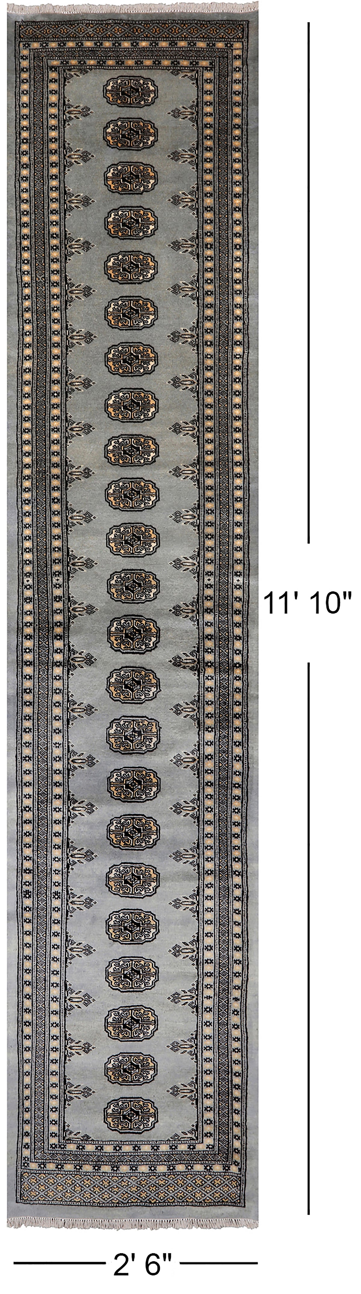 Grey Bokhara Handmade Wool Runner Rug - 2' 6" X 11' 10"