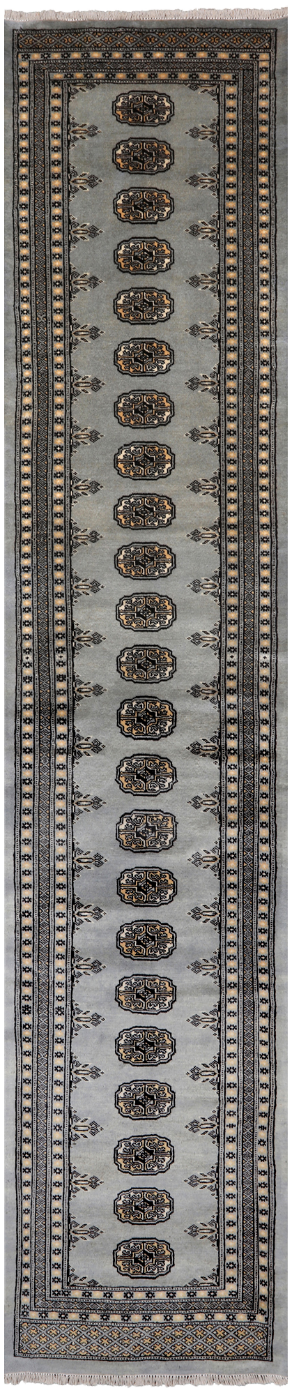 Grey Bokhara Handmade Wool Runner Rug - 2' 6" X 11' 10"