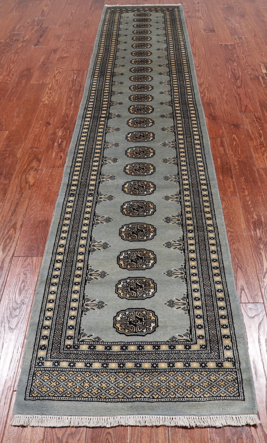 Grey Bokhara Handmade Wool Runner Rug - 2' 6" X 11' 10"