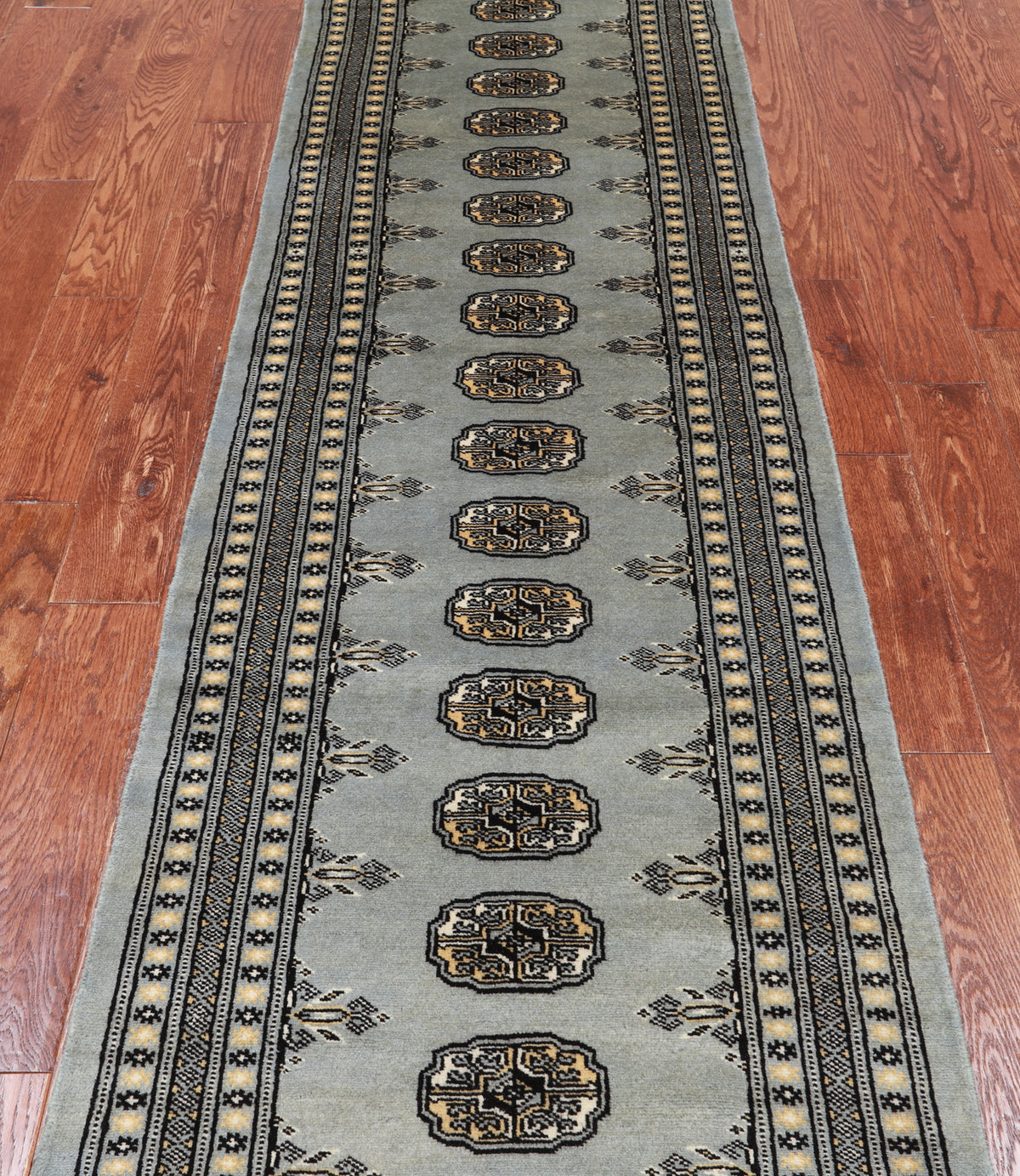 Grey Bokhara Handmade Wool Runner Rug - 2' 6" X 11' 10"