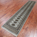 Grey Bokhara Handmade Wool Runner Rug - 2' 6" X 11' 10"
