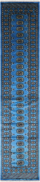 Blue Bokhara Hand Knotted Wool Runner Rug - 2' 7" X 12' 2"
