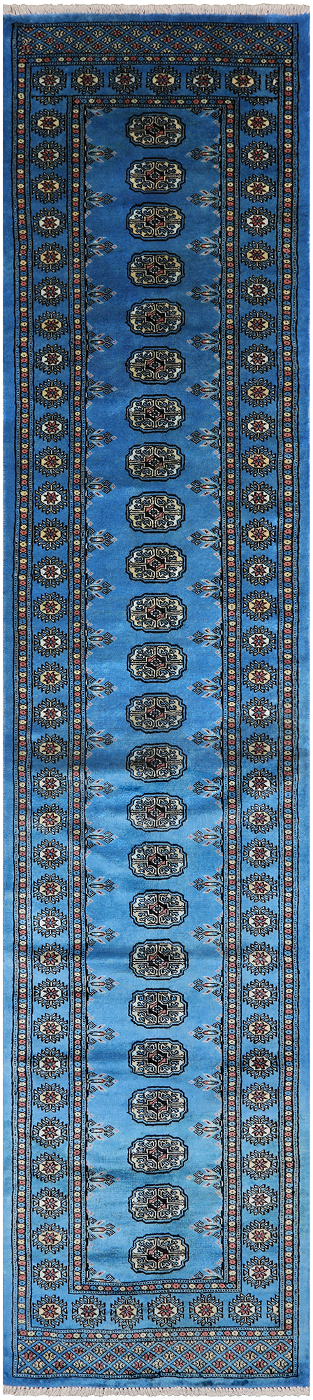 Blue Bokhara Hand Knotted Wool Runner Rug - 2' 7" X 12' 2"
