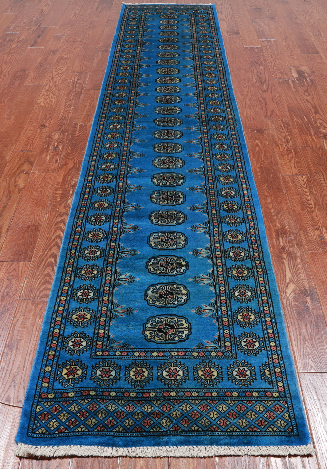 Blue Bokhara Hand Knotted Wool Runner Rug - 2' 7" X 12' 2"